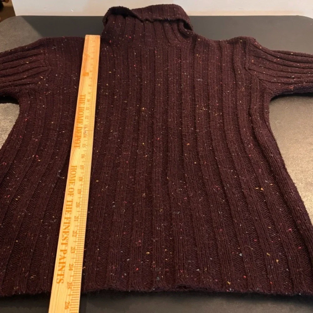 Anthropologie Y2K Womens Purple Heathered Chunky Knit Flare Sleeve TurtleNeck SM